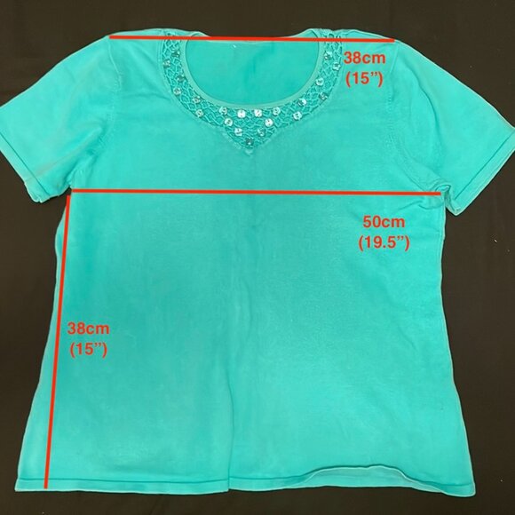 4/$20 | Teal Mesh Neckline T-Shirt with beads - Picture 2 of 7
